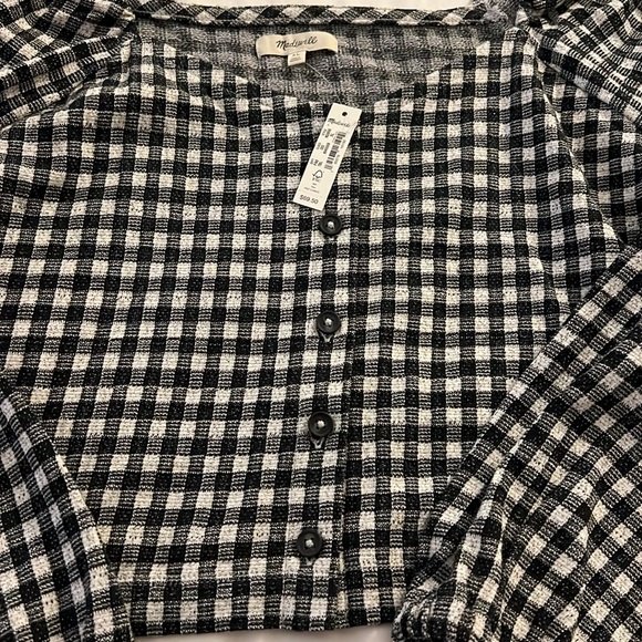 NWT Madewell Gingham Puff-Sleeve Button-Front Crop Top - Picture 4 of 11
